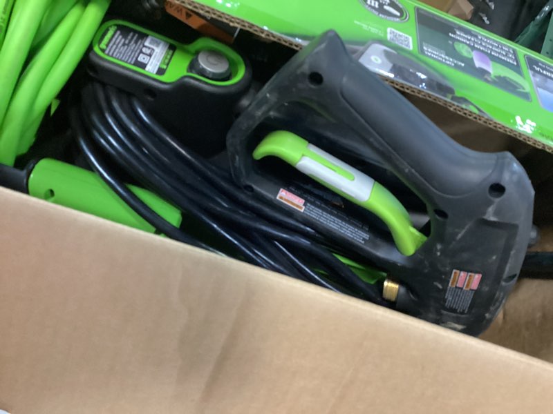 Condition photo showing As Is for greenworks 1900 psi (sgs certified) 1.2 gpm 13amp portable compact electric pressure washer, power washer for cars, driveways, patios, patio furniture & around pools