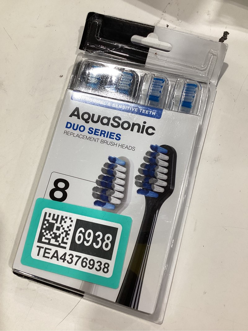 Condition photo showing New/Like New for aquasonic genuine duo series replacement brush heads | for normal & sensitive teeth | compatible with duo series & home dental center toothbrush handles | not compatible with duo series pro