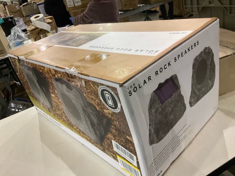 Condition photo showing As Is for it.innovative technology Outdoor Rock Speaker Pair - Wireless Bluetooth , for Garden, Patio, Waterproof, Built for all Seasons & Solar Powered with Rechargeable Battery, Music Streaming - Charcoal Solar Charcoal