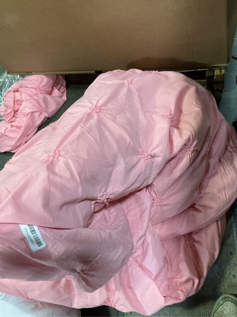 Condition photo showing As Is for BEDELITE Pink Comforter Set Queen - 3 Pieces Boho Pintuck Bedding Comforter Sets, Lightweight Soft & Warm Bed Comforter Queen with 2 Pillowcases for All Season Pink Queen(88"x88")