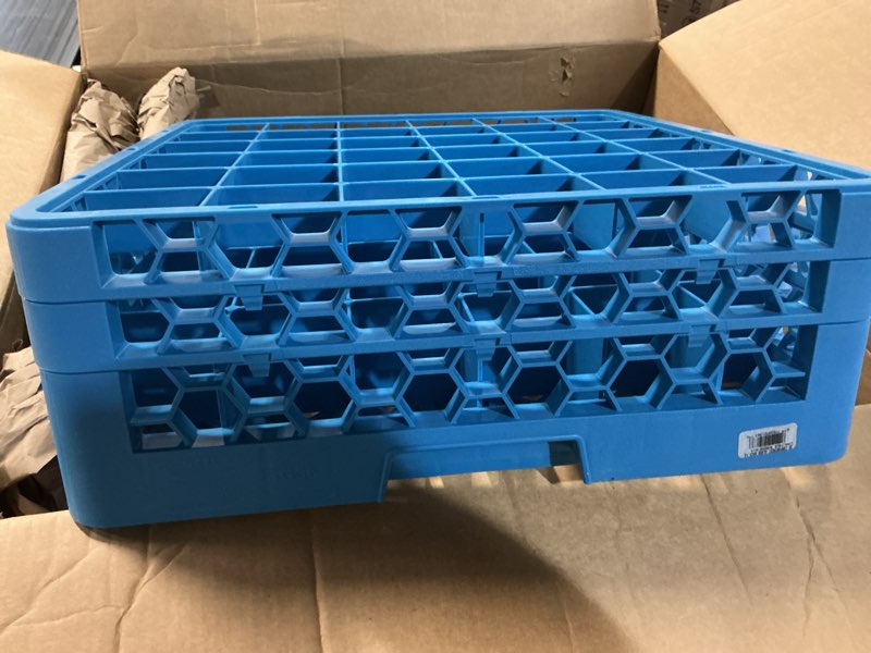 Condition photo showing Good Condition for carlisle foodservice products 36 compartment full size opticlean glass rack, blue, 7.12"