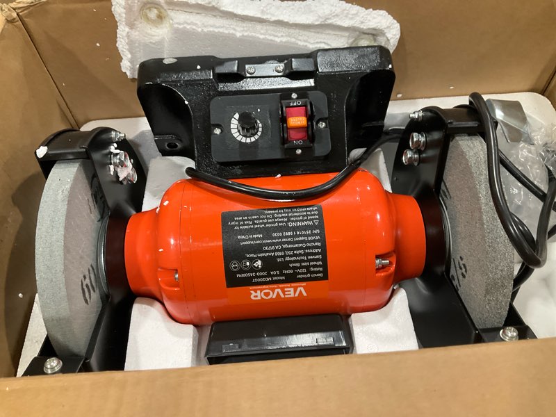 Condition photo showing Good Condition for VEVOR Bench Grinder, 8-inch Variable Speed Bench Grinder, 2000-3450RPM Table Grinders with 550W 5.0A 3/4Hp Induction Motor, 36/60-Grit Grinding Wheel & Adjustable Eye Shield for Sharpening Grinding 8 inch-550W
