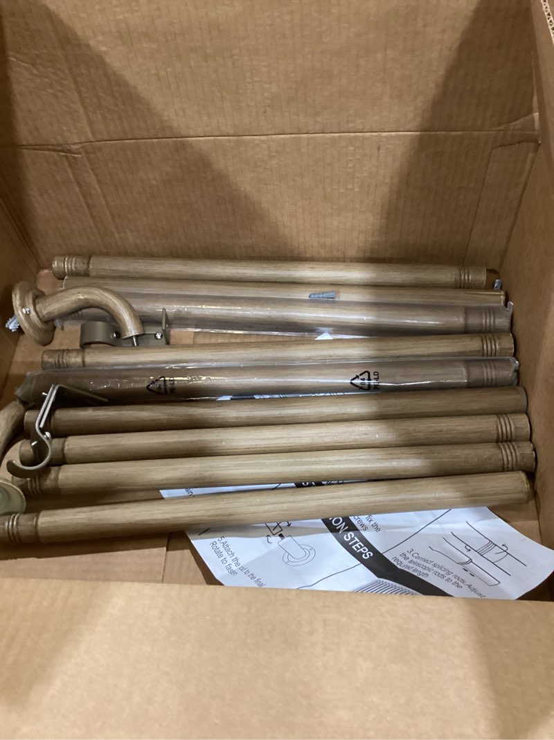 Condition photo showing As Is for Wood Curtain Rods for Windows: 1 Inch Diameter Heavy Duty Adjustable Curtain Rod 72" to 144", Wood Grain Pattern Blackout Wrap Around Windows Rod for Indoor and Outdoor,All Metal Wood Grain 32"-144"