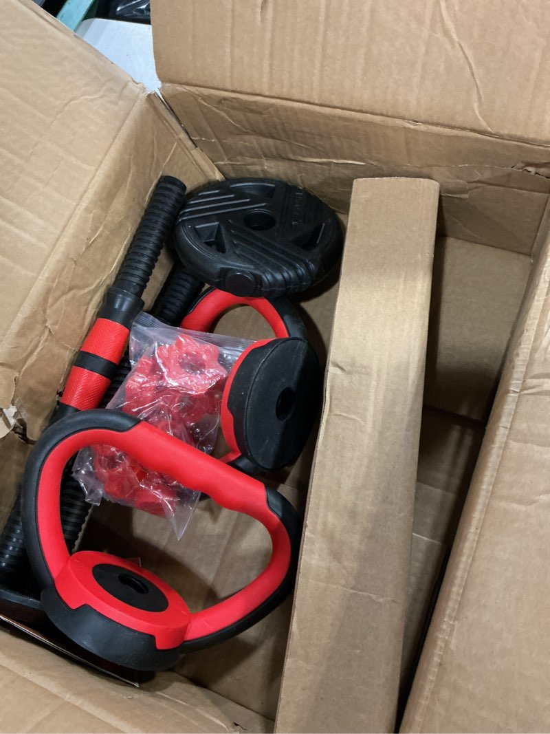 Condition photo showing Good Condition for Adjustable Dumbbell Set, 10/20/30/45/70/90lbs, 5 in 1 Multi-Function Dumbbells Set Converts to Barbell & Kettlebell, Weight Set for Home Gym Workout, Suitable for Men/Women Strength Training 90LB(45LB Pair)