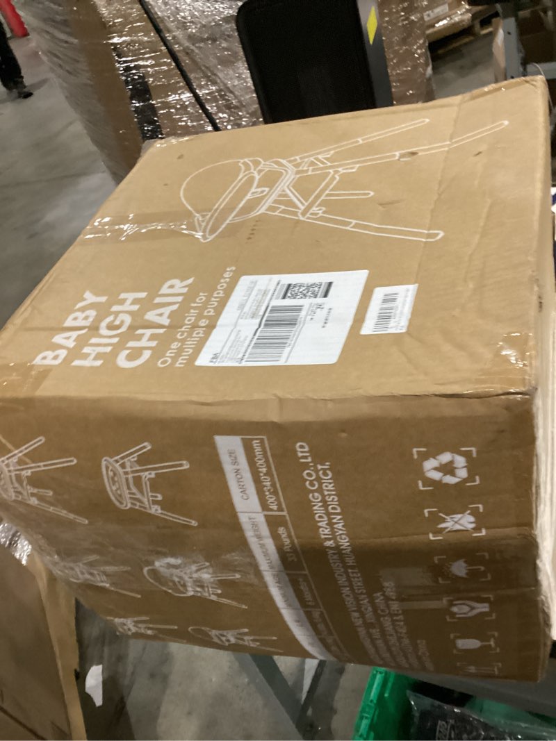 Condition photo showing As Is for 6 in 1 Baby High Chair, Convertible Wooden High Chairs/Booster Seat for Babies and Toddlers, Baby Feeding Chair with 5-Point Harness/Double Removable Tray & Adjustable Footrest (Beige) Khaki