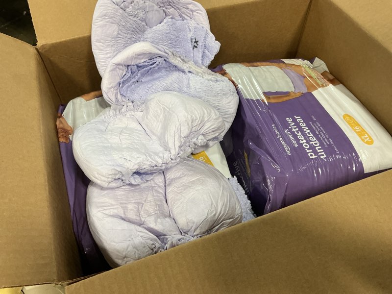 Condition photo showing Good Condition for (36 count ) amazon basics postpartum incontinence underwear for women, maximum absorbency, bladder leak protection, soft, disposable, odor control, comfortable fit, x-large, lavender