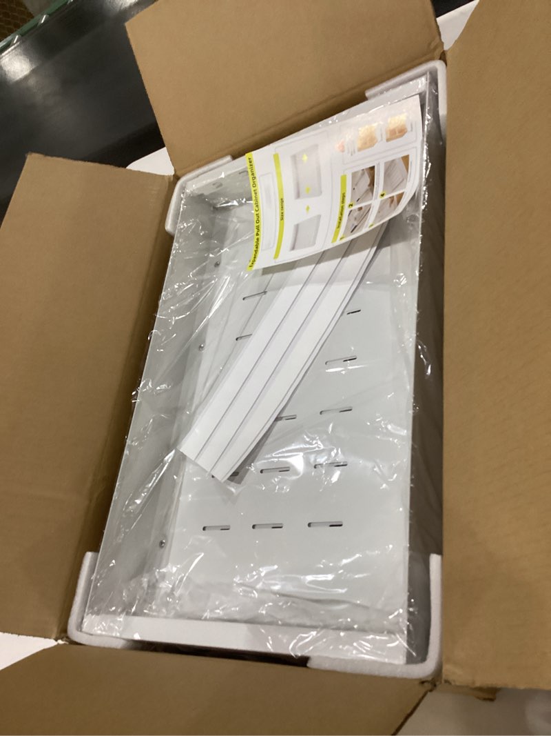 Condition photo showing Good Condition for 1 Pack Slide Out Drawers for Kitchen Cabinets, 21" Deep 12.6"-19.7" Expandable Pull out Cabinet Organizer, Roll Out Cabinet Shelf with Adhesive Peel and Stick, Pan and Pots Storage White 1 Pack 21" Deep-12.6"-19.7" Length