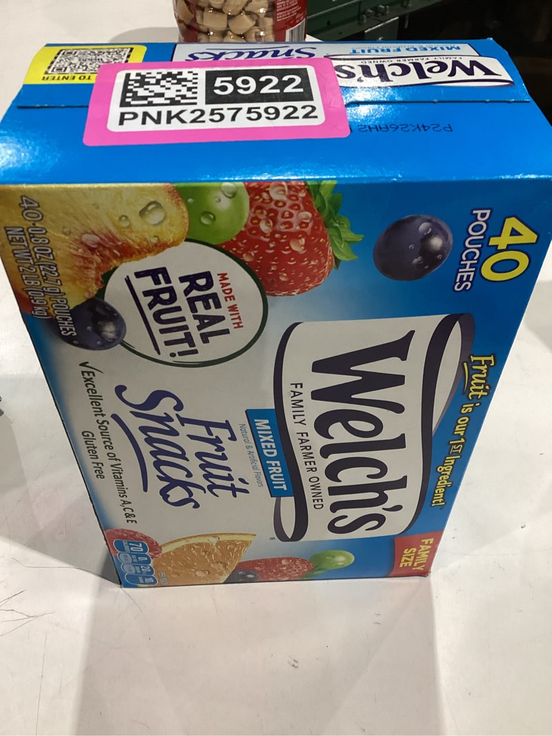 Condition photo showing As Is for Welch's Fruit Snacks, Mixed Fruit Snack Box, Stocking Stuffers, Gluten Free, 0.8oz Snack Packs (Pack of 40) Mixed Fruit 0.8 Ounce (Pack of 40)