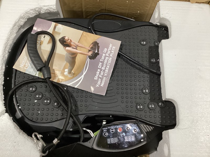 Condition photo showing New/Like New for Vibration Plate Exercise Machine - Whole Body Workout Vibration Platform Lymphatic Drainage Machine for Weight Loss Home Fitness with Resistance Bands Remote Black