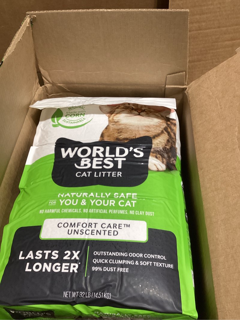 Condition photo showing New/Like New for WORLD'S BEST CAT LITTER Comfort Care Unscented, 32-Pounds - Natural Ingredients, Quick Clumping, Flushable, 99% Dust Free & Made in USA - Long-Lasting Odor Control & Easy Scooping