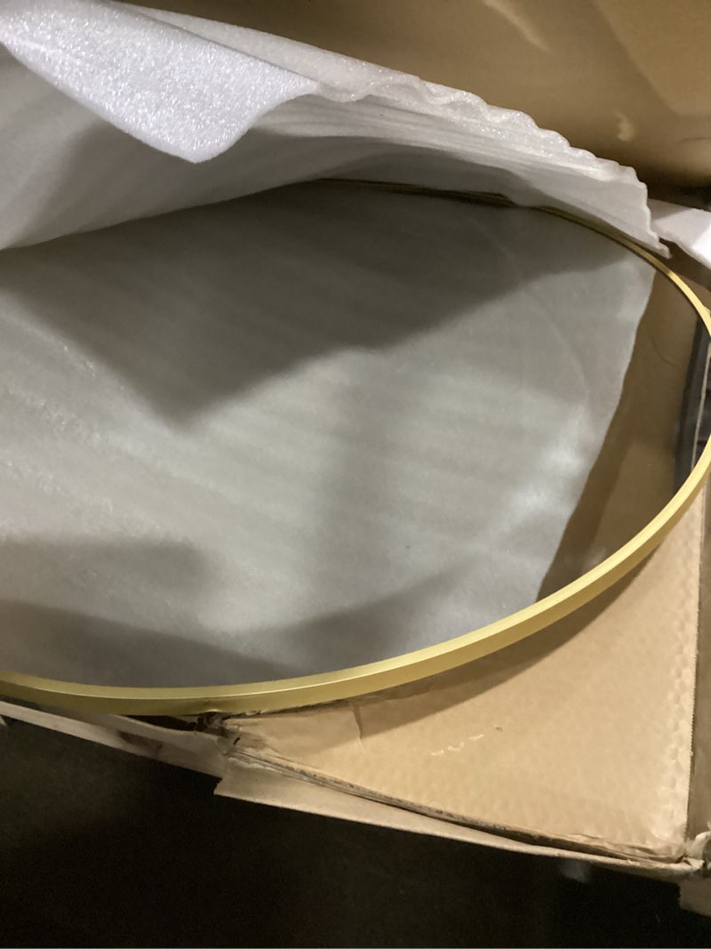Condition photo showing As Is for prywot arched full length mirror, 70"x26" free standing floor mirror, modern full body mirrors with stand, wall mirrors with aluminum alloy frame for bedroom,living room, gold 70"l x 26"w gold
