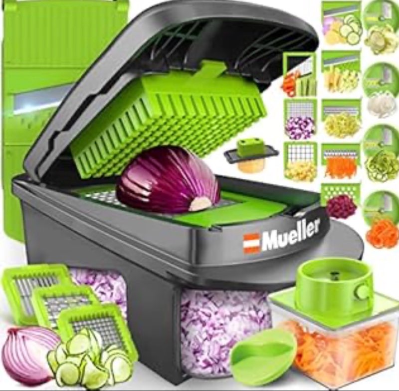 Mueller Pro-Series All-in-One, 12 Blade Mandoline Slicer for Kitchen Vegetable Chopper, Vegetable Slicer and Spiralizer, Cutter, Dicer, Food Chopper, Grater, Kitchen Gadgets Sets with Container (B0B72DL8KL)