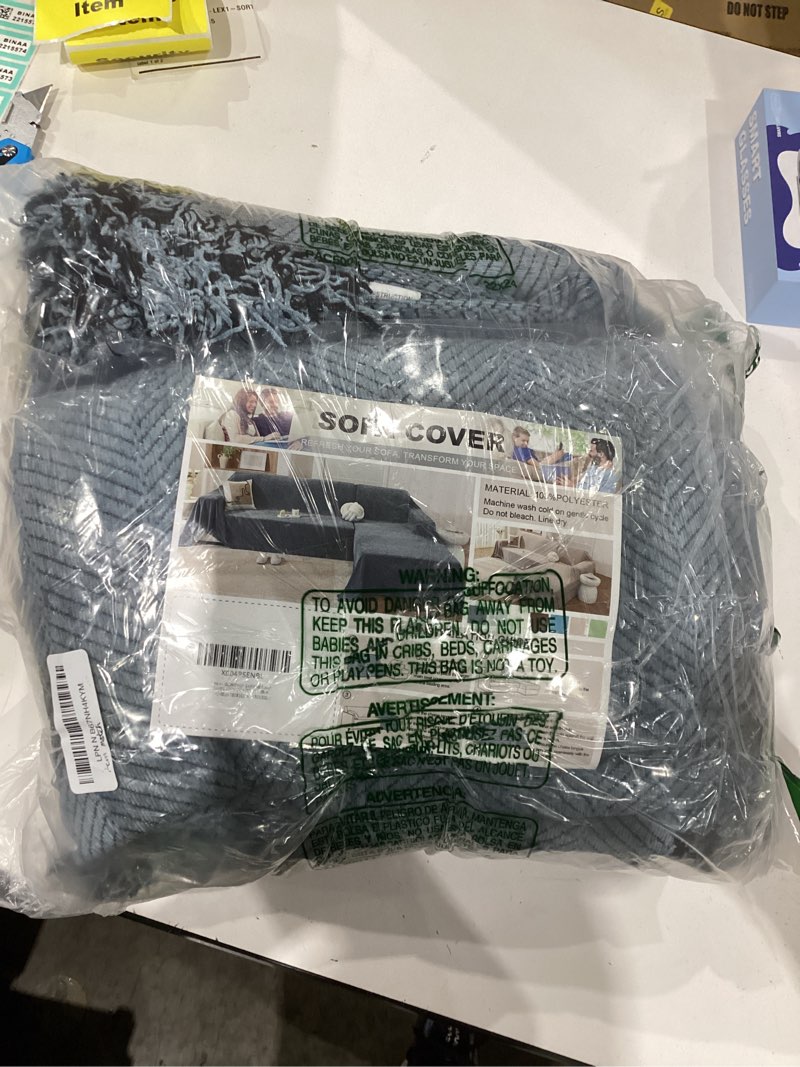 Condition photo showing Good Condition for OstepDecor Sectional Couch Covers 2 Pieces, L Shaped Couch Cover Blanket, Sectional Sofa Cover Washable, Chaise Lounge Sofa Slipcovers Pet Furniture Protector for Dogs (71"x102"+71"x118", Blue) Herringbone Blue Large