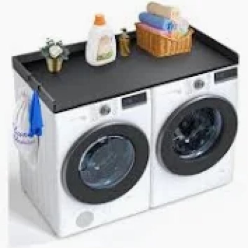 Kaboon Washer Dryer Countertop 58" x 28" Extra Large Version, Melamine Countertop with 3.5" Edge Rails, Laundry Room Organization, Black