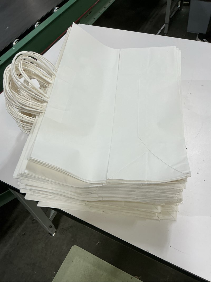 Condition photo showing As Is for woric 60 PCS White Paper Bags with Handles, Large Gift Bag 16 x 6 x 12 inch White Gift Bag Bulk Shopping Bags for Gift Grocery Small Business