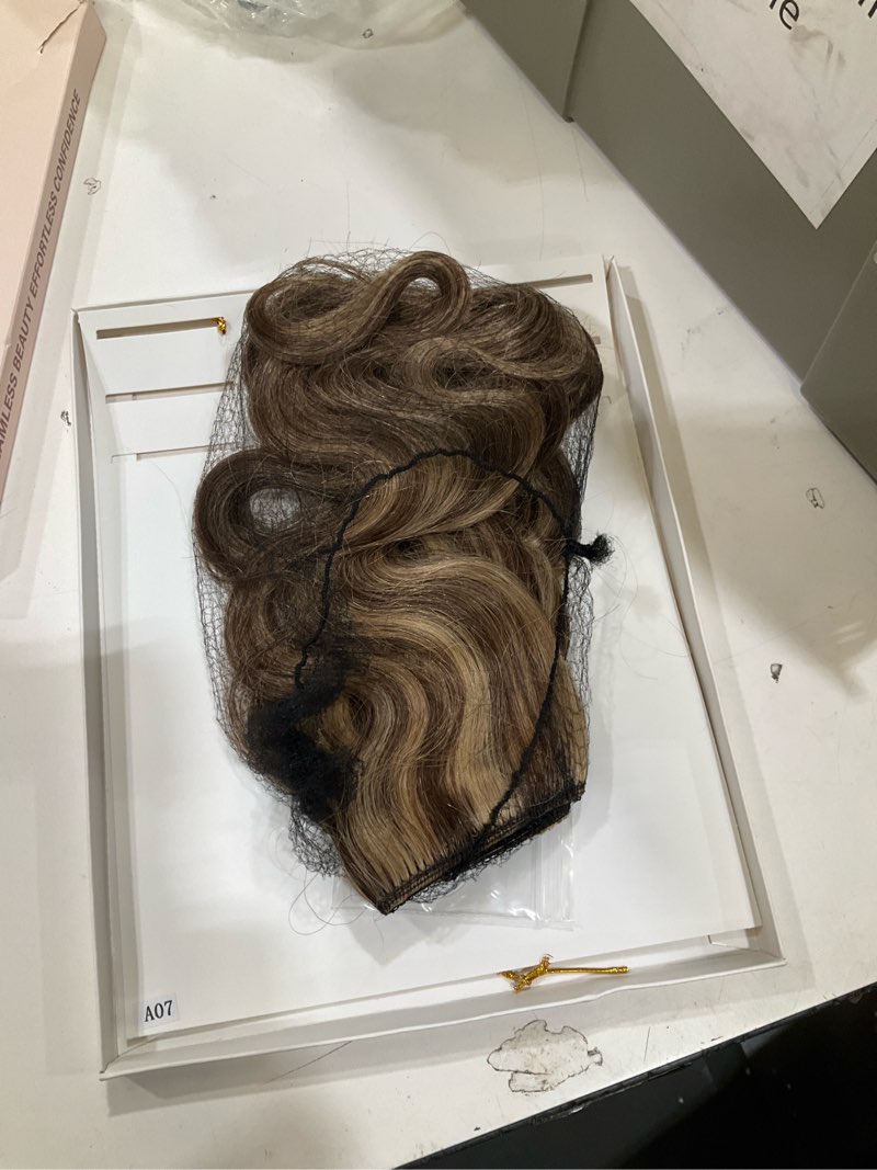 Condition photo showing Good Condition for rich choices halo hair extensions real human hair remy hairs halo extension for women invisible wire one piece clip in hairpiece 16 inch straight-#12p613 golden brown highlight bleach blonde