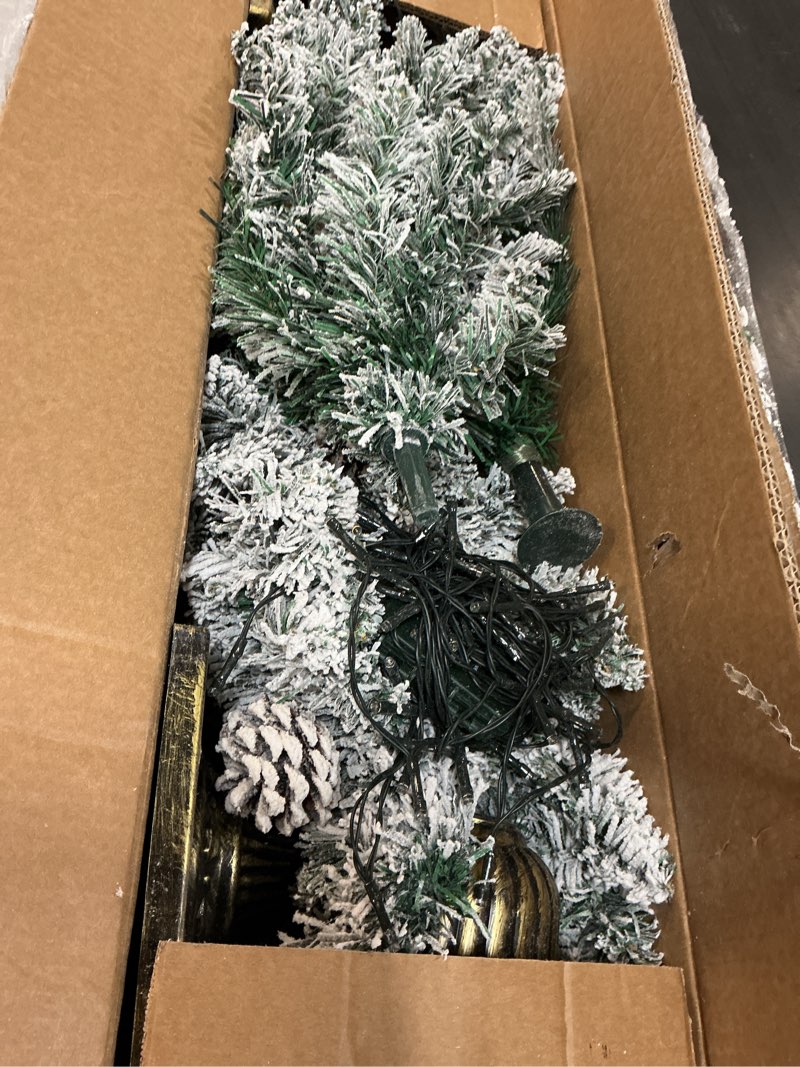 Condition photo showing Good Condition for 2 Pack 4 Ft Snow Flocked Christmas Entrance Tree in Pot Base with Timer 8 Mode 60 Warm White and Colorful Change Lights 12 Pine Cone Battery Operated for Porch Front Door Entryway Home