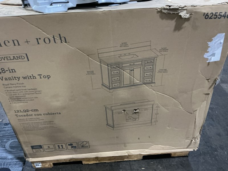 Condition photo showing Good Condition for allen + roth roveland 48-in royal navy blue undermount single sink bathroom vanity with carrara natural marble top