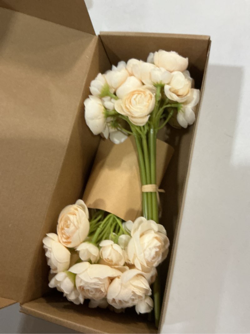 Condition photo showing New/Like New for ling's moment ranunculus artificial flower, faux silk mini ranunculus flowers for diy bouquet, bulk fake wedding filler flowers for centerpieces arrangements bridal shower decorations, cream wht-cream
