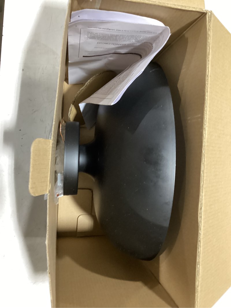 Condition photo showing As Is for better homes & gardens contemporary matte black 1-light indoor flush mount, white inner shade