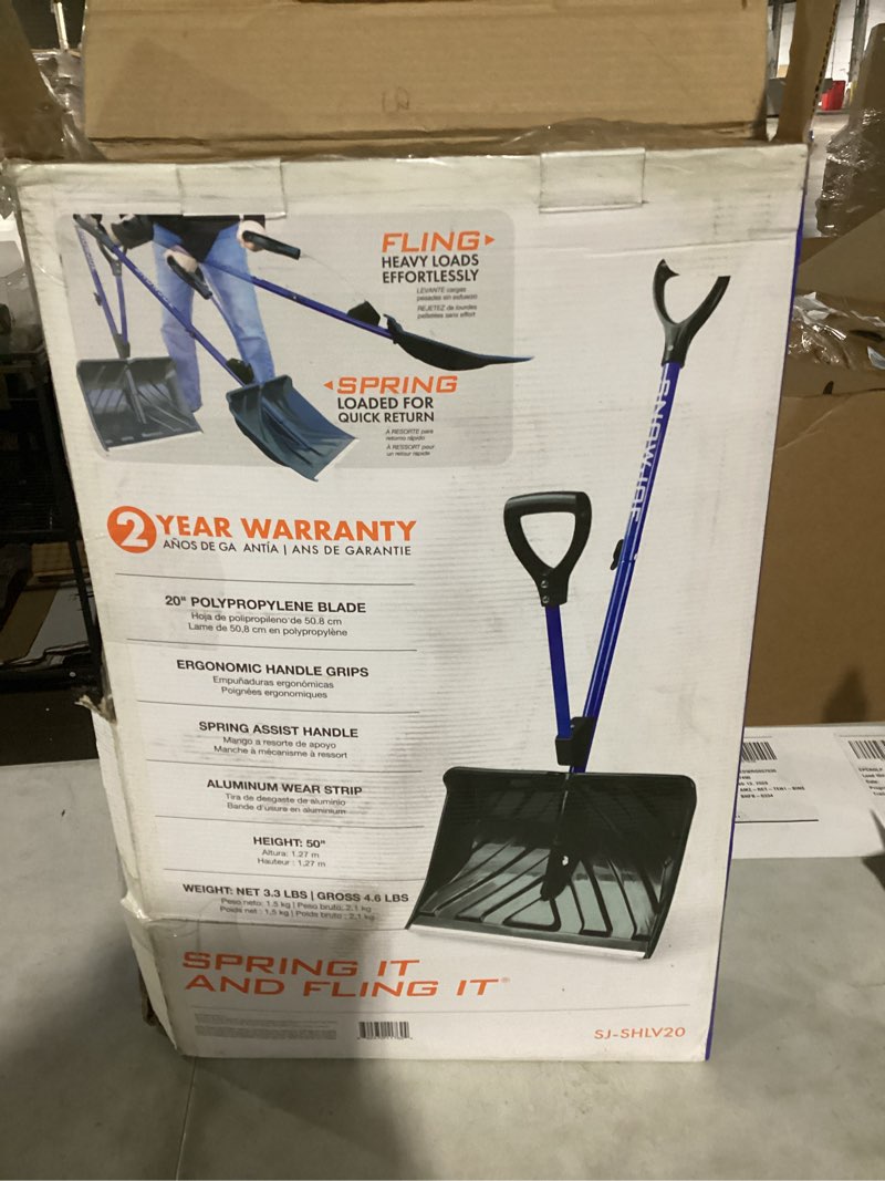 Condition photo showing As Is for Snow Joe SJ-SHLV20 Shovelution Snow Shovel with Spring-Assist Handle, Heavy-Duty Shovel for Fast Snow Removal, 20 Inches, Blue 20-Inch Original Blue