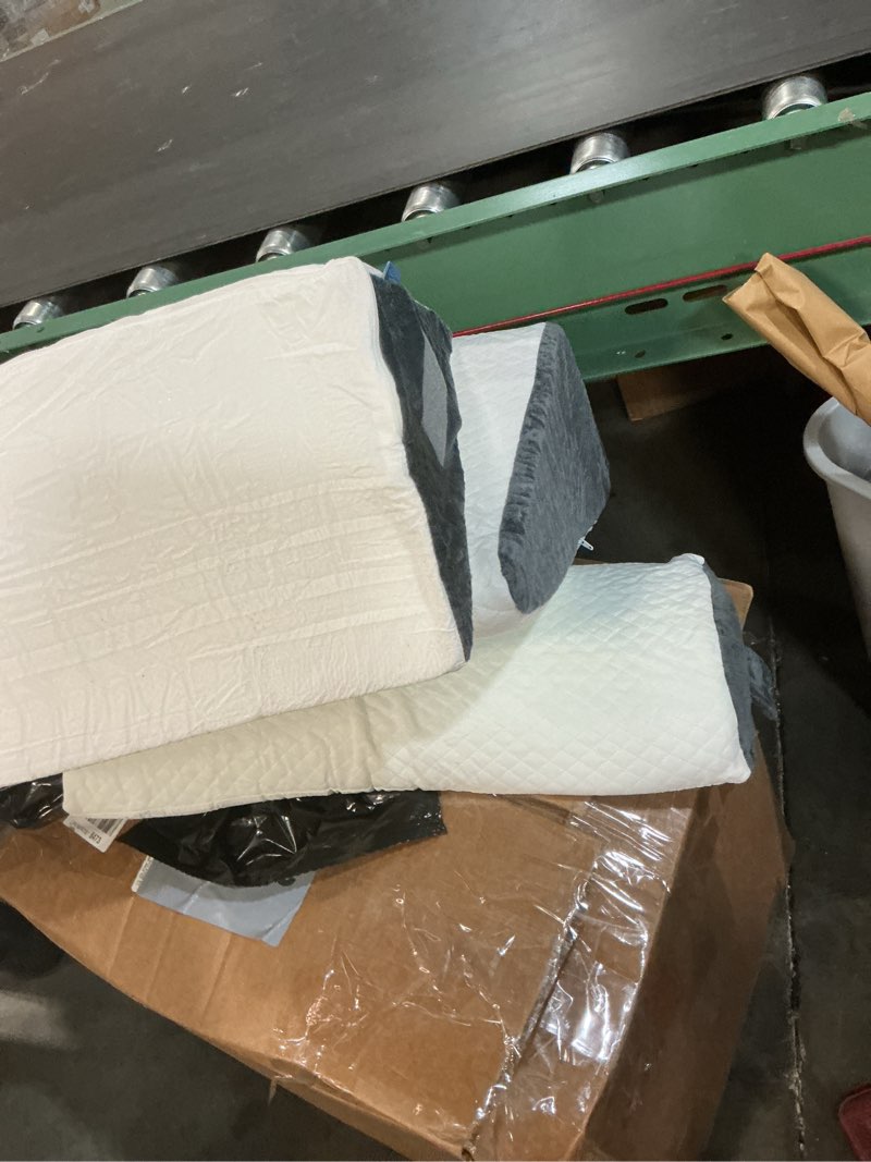 Condition photo showing As Is for BDEUS 4PCS Orthopedic Bed Wedge Pillow Set for Sleeping, Post Surgery Foam Support Pillows for Back, Neck and Leg Pain Relief, Adjustable Triangle Pillow – Acid Reflux, GERD & Snoring Recovery White & Navy 4 Piece Set