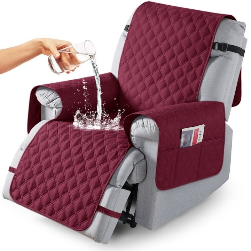Timeles Waterproof Recliner Covers, Recliner Chair Covers with Leg Straps, Reversible Recliner Couch Cover for 1 Seat Reclining Sofa, Washable Chair Protector for Pets Kids(1 Seater 22", Wine) 