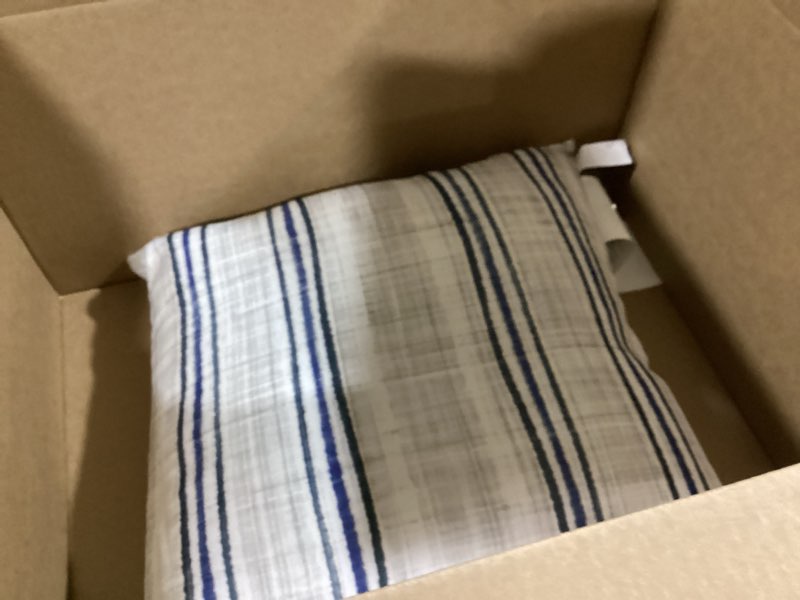 Condition photo showing As Is for americanflat 16x16 throw pillow with sewn-in insert - all-in-one decorative pillows - no cover needed - soft and durable cushion for bed or sofa - polyester - navy blue and white 16x16 navy blue and white