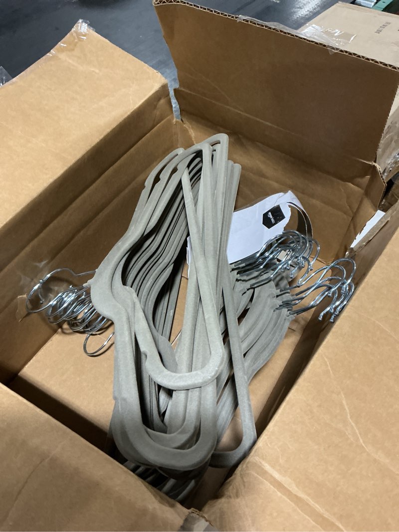 Condition photo showing New/Like New for amazon basics slim velvet non-slip space saving suit clothes hangers, closet organizer, ivory/beige, 30-pack ivory/beige pack of 30