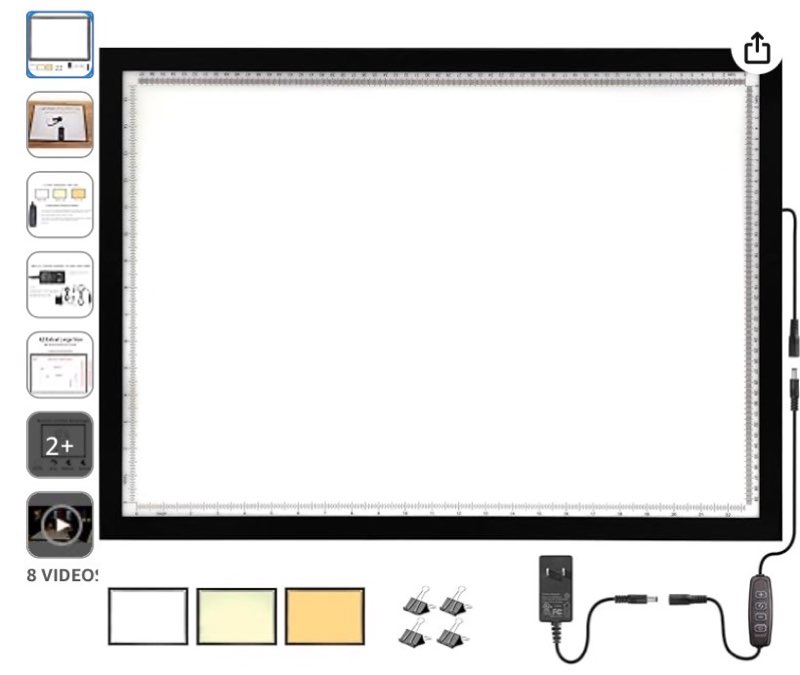Wsenlight A2 Light Pad for Tracing Light Box for Diamond Painting with 2 Multi-Functional Clips Draw