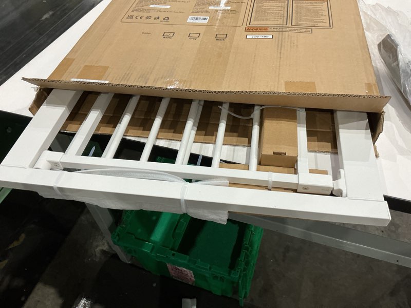 Condition photo showing As Is for babelio safety gate door fits for stairs, narrow and wide doorways with auto close, easy install, no drilling, pressure mounted for baby, child, pets, dog/puppy, 26''-40'', white white 30"tall 26"-40" wide