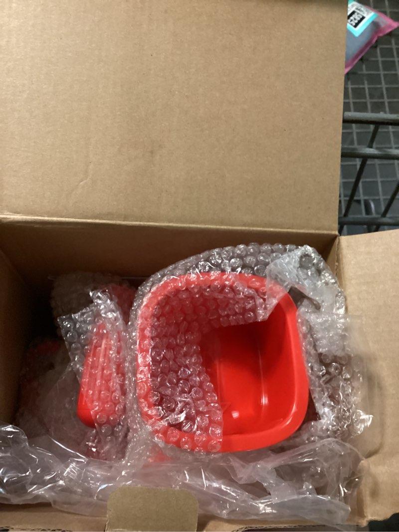 Condition photo showing New/Like New for susteas rotary cheese grater with handle - vegetable shredder with 5 well-designed blades & strong suction base,round mandoline slicer & food chopper for kitchen,with blade storage box(red)
