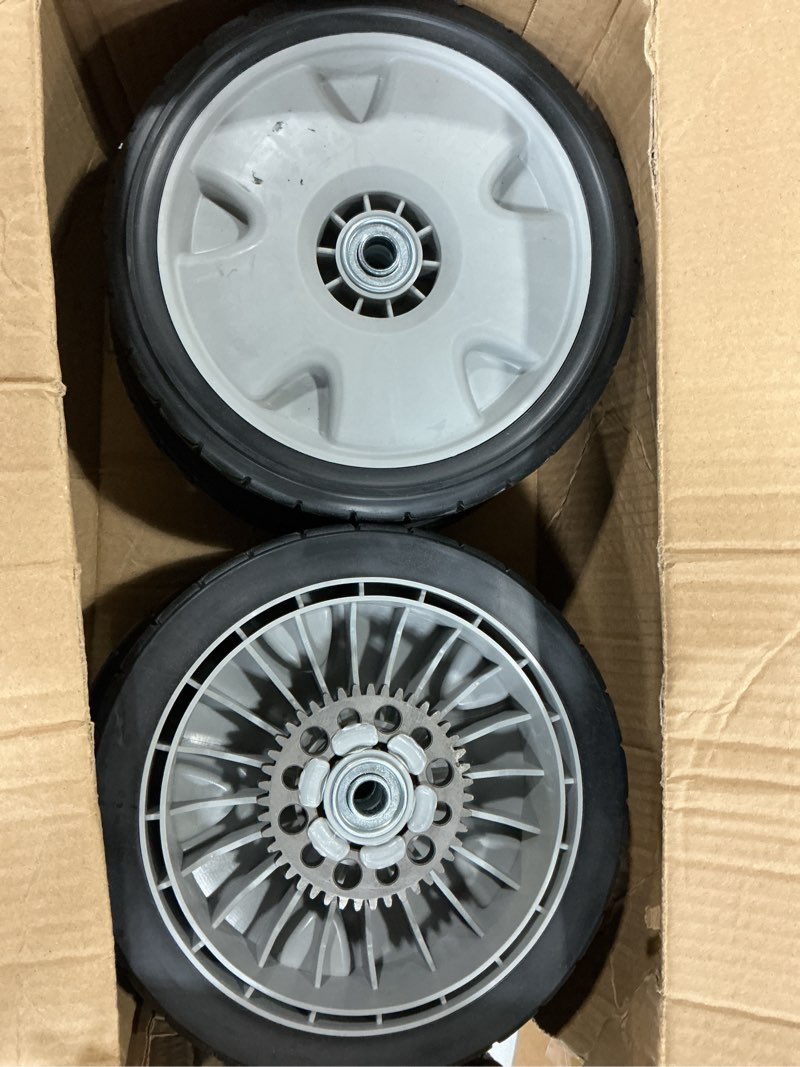 Condition photo showing As Is for cheemuii 4 pcs 9" hrx217 lawn mower wheels kit 2 rear wheels replace for 42710-vh7-010za and 2 front wheels replace for 44710-vh7-010za fit for honda hrx217 hrr216 lawnmowers 9 in-4 pcs (2 rear & 2 front)