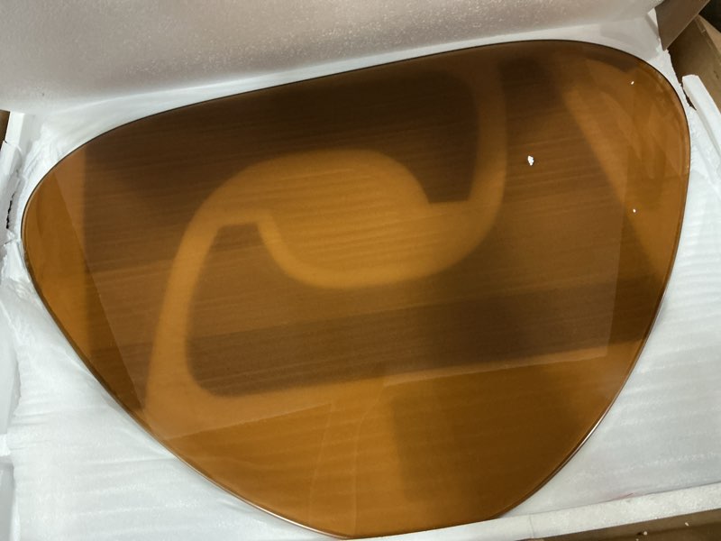 Condition photo showing New/Like New for modern glass coffee table, mid century small coffee table, coffee table for living room,suitable for bedroom living room reception office tables (walnut/brown, small) walnut/brown small 32.2 * 22.4 * 16in