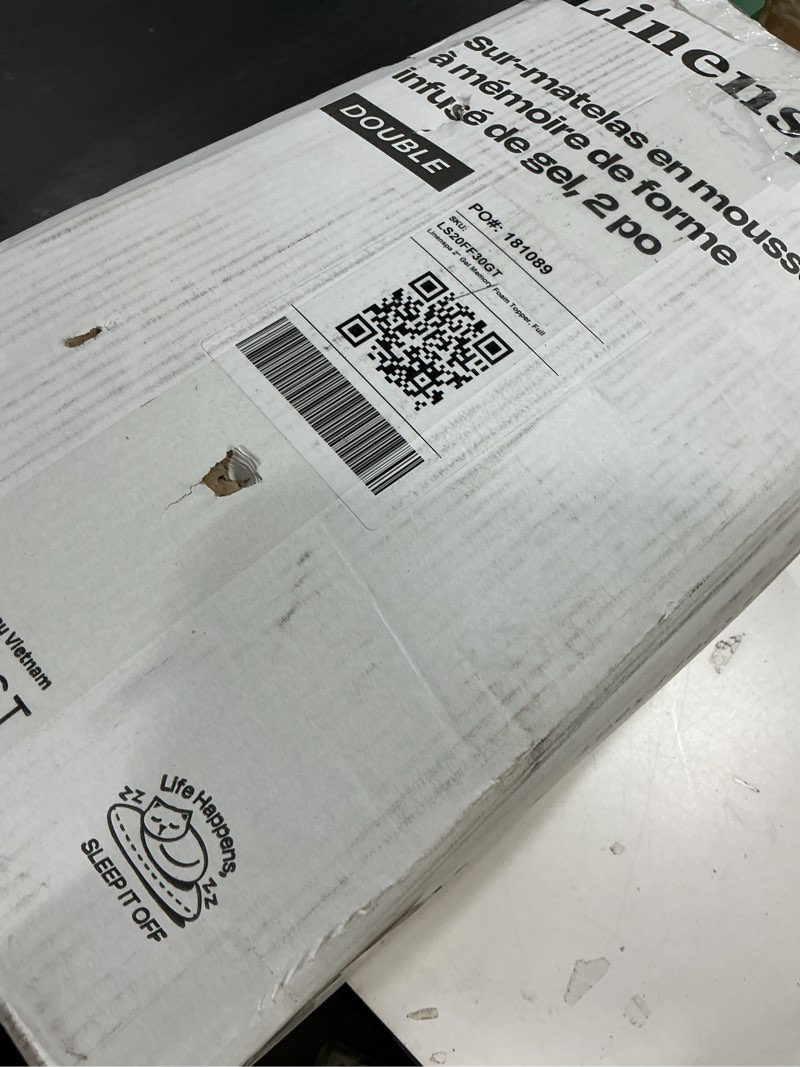 Condition photo showing As Is for LINENSPA Memory Foam Mattress Topper - 2 Inch Gel Infused Memory Foam - Plush Feel - Cooling and Pressure Relieving - CertiPUR Certified - Dorm Room Essentials - Full Size Full 2 Inch Classic Gel