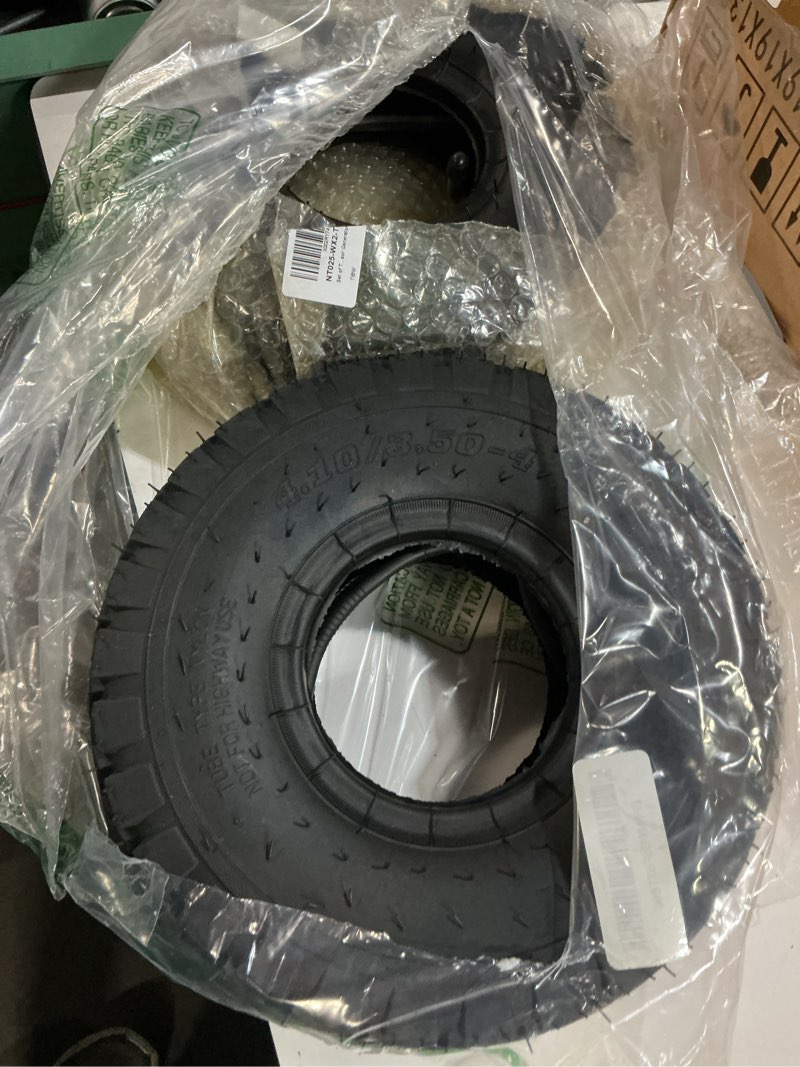 Condition photo showing Good Condition for fvrito set of two 4.10/3.50-4 4.10-4 410-4 tire and inner tube with bent valve stem replacement for lawn mower hand truck wheelbarrow trailers dollies wagon snowblower compressor generator go kart