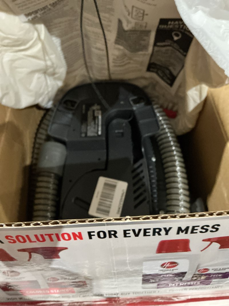 Condition photo showing As Is for hoover cleanslate plus portable carpet + upholstery spot cleaner machine, powerful suction with versatile tools, pet stain remover, car and auto detailer, pair with hoover carpet cleaner solution