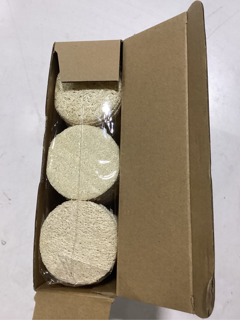 Condition photo showing New/Like New for Bokon 100 Pcs Loofah Exfoliating Face Pads 2.36 Inches Round Natural Loofah Sponge Loofah Body Face Scrubber Remove Dead Skin Facial Loofah Pad Bulk for Bath Shower Spa Skin Scrub Cleaning Women Men