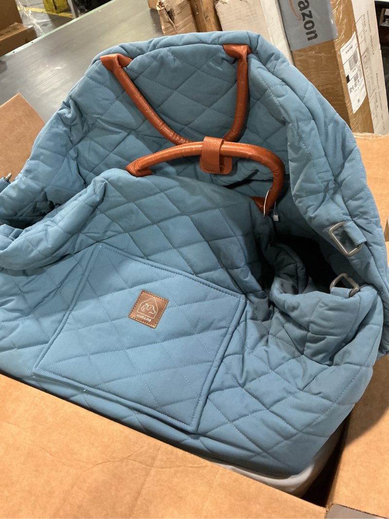 Condition photo showing Good Condition for 4 Cats & Dogs Mew Mew Travel Pet Bed – Soft Carrier for Small Dogs & Cats, Water-Resistant Quilted Shell, Adjustable Belts for Car Travel, Anti-Slip Bottom, Portable Pet Bed & Travel Bag - Blue Steel