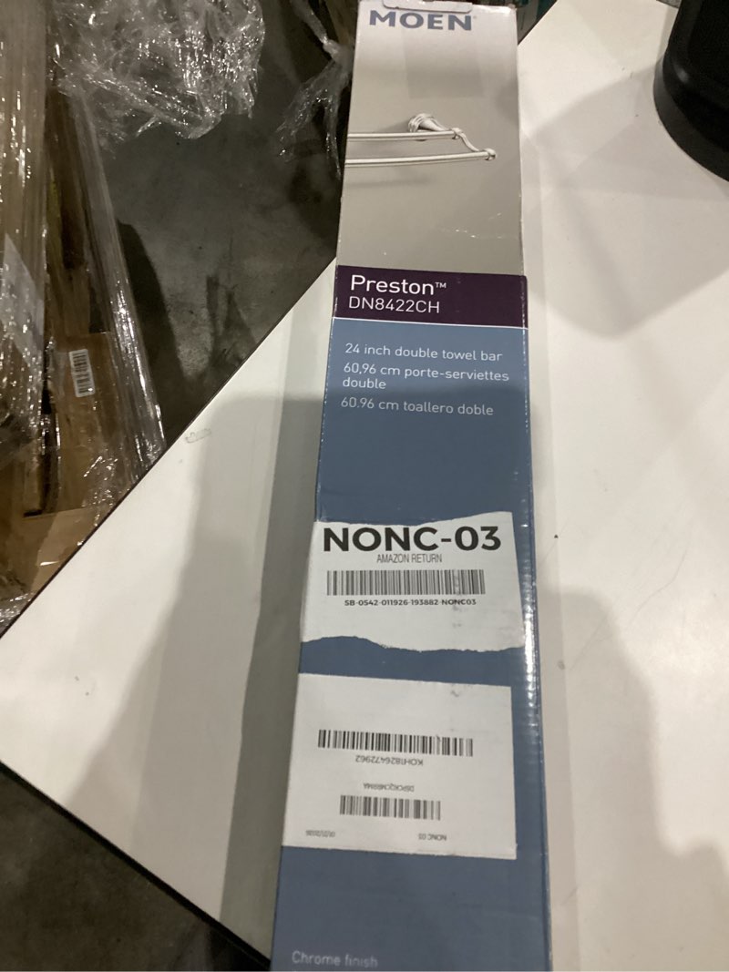 Condition photo showing New/Like New for Moen DN8422CH Preston 24-Inch Bathroom Double Bar Towel Bar 5.38-Inches Deep, Chrome