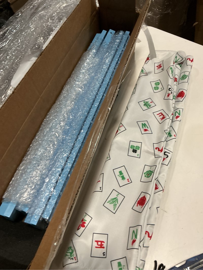 Condition photo showing Good Condition for mahjong racks with pushers, blue wooden american mahjong tile pushers and racks set of 4, with white printed mahjong racks drawstring bag, mahjong accessories (19.68 inches)