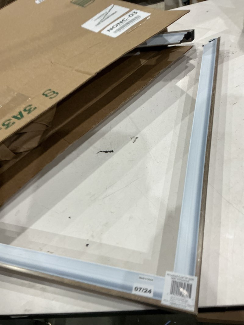 Condition photo showing As Is for mcs canvas float frames 16x20 frame, gray woodgrain finish frame for finished canvases, vertical & horizontal wall hanging large with adhesive for canvas paintings (1-pack) standard frame 16x20 gray