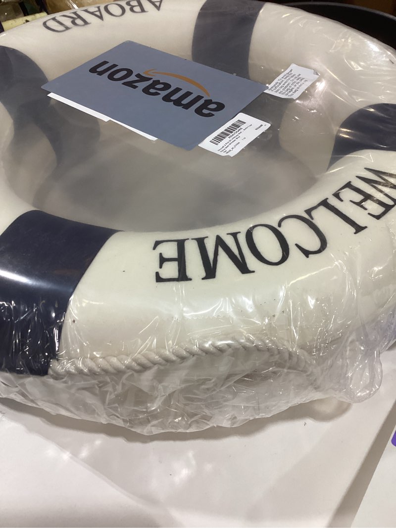 Condition photo showing Good Condition for 2 pcs lifebuoy wall hanging decor large life preserver ring decorative welcome aboard mediterranean style decoration nautical pool safety ring blue 20" printed
