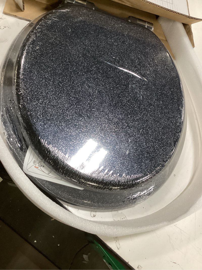 Condition photo showing New/Like New for Angol Shiold Glitter Toilet Seat Molded Wood Round Toilet Seat with Quietly Close and Quick Release Hinges, Easy to Install also Easy to Clean (Round 16.5'', Black) Round 16.5‘’ Black
