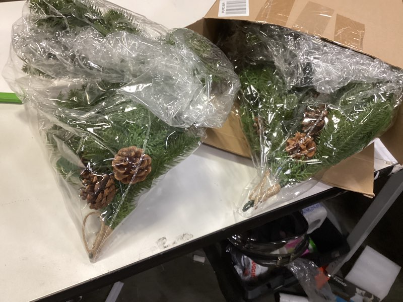 Condition photo showing New/Like New for Yunlly 2 Pcs Artificial Christmas Teardrop Swag 26" Artificial Pine Needle Branches Christmas Greene