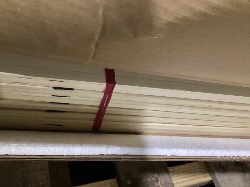 Condition photo showing As Is for Lucid Queen Bedframe with Vertical Channeled Headboard — Upholstered Platform Bed — Easy Assembly — Queen Size — No Box Spring Needed — Stone Color Stone Queen Upholstered Bed Only