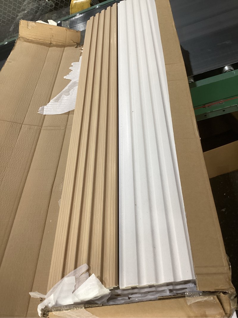 Condition photo showing As Is for artbrix 16-pack 3d soundproof slat wall panels, modern faux wood wall cladding for living room, bedroom, office, interior décor, oak finish, 47.2" x 6.3" 16-pack oak