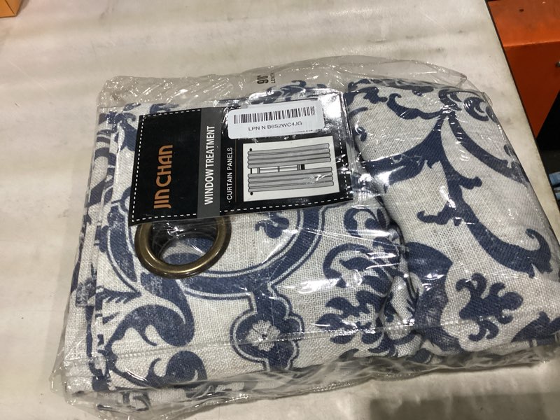 Condition photo showing Good Condition for jinchan curtains for bedroom, light filtering 84 inch length 2 panels set, baroque style linen blend drapes living room, vintage damask window treatments, grommet top slate blue on flax, w52 x l84 52"w x 84"l (pack of 2) linen slate blue on flax