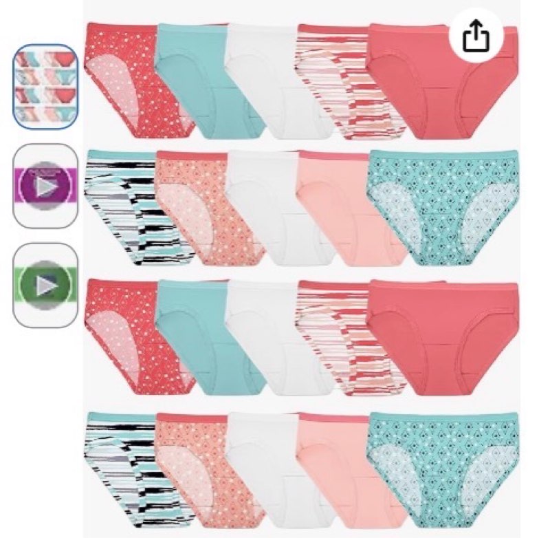 Fruit of the Loom Girls' Cotton Hipster Underwear 20 Pack - Fashion Assorted 10