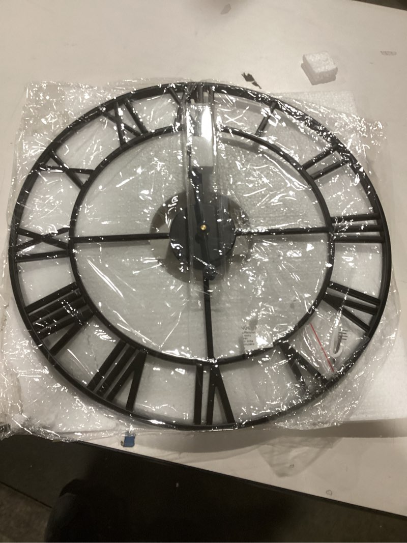 Condition photo showing Good Condition for 1st owned Large Wall Clock, Metal Retro Roman Numeral Clock, Modern Round Silent Wall Clocks, Easy to Read for Living Room/Home/Kitchen/Bedroom/Office/School Decor (Black, 18.5 Inch) Black 18 Inch